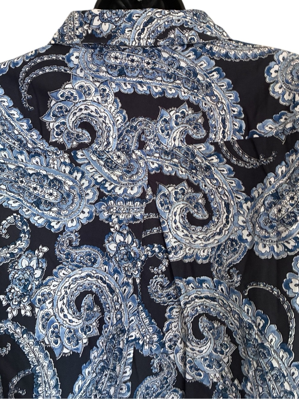 Tommy Hilfiger Office Wear Professional Navy White Paisley Zip-Front Shirt Sz M - Picture 3 of 8